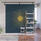Mid-Century Modern Sunburst II in Light Mustard and Navy Blue Wall Mural Gallery Image 1