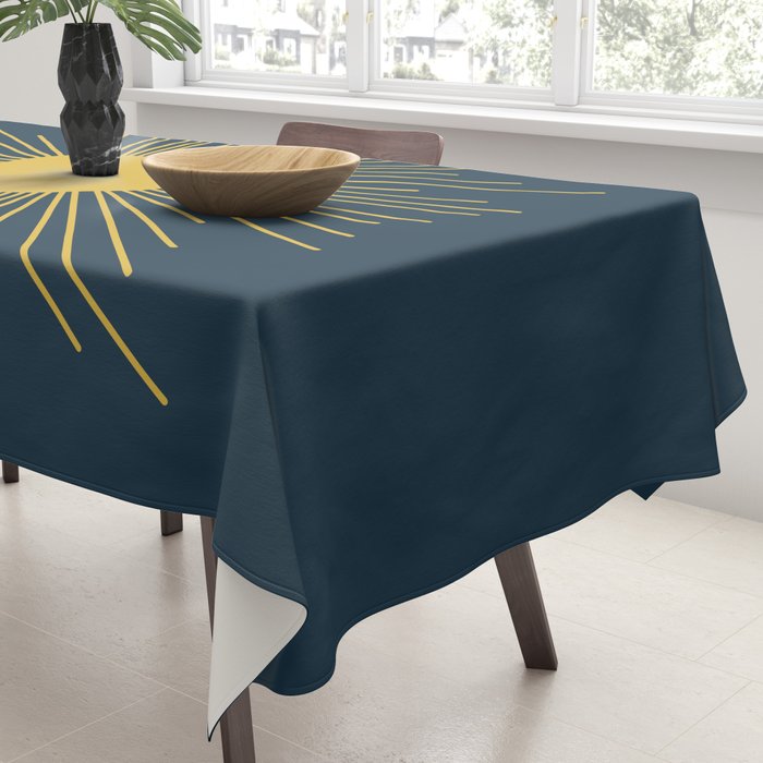 Mid-Century Modern Sunburst II in Light Mustard and Navy Blue Tablecloth Gallery Image 3