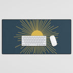 Mid-Century Modern Sunburst II in Light Mustard and Navy Blue Desk Mat Gallery Image 1