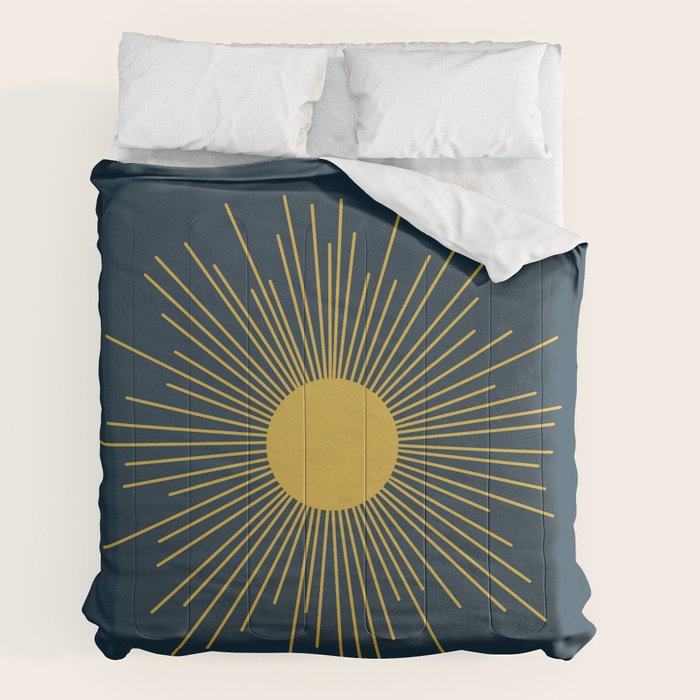 Mid-Century Modern Sunburst II in Light Mustard and Navy Blue Comforter Gallery Image 2