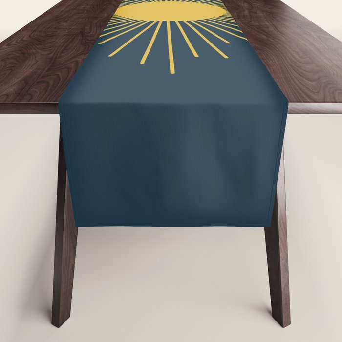 Mid-Century Modern Sunburst II in Light Mustard and Navy Blue Table Runner Gallery Image 1