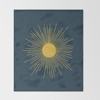 Mid-Century Modern Sunburst II in Light Mustard and Navy Blue Throw Blanket Gallery Image 2
