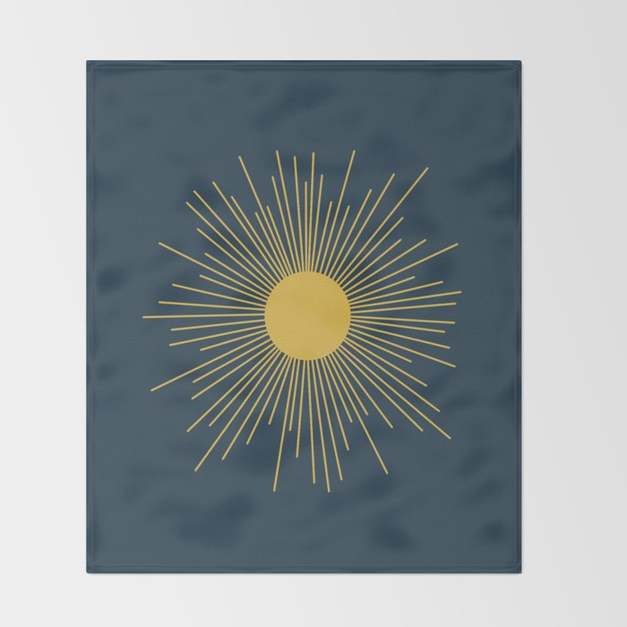 Mid-Century Modern Sunburst II in Light Mustard and Navy Blue Throw Blanket Gallery Image 2