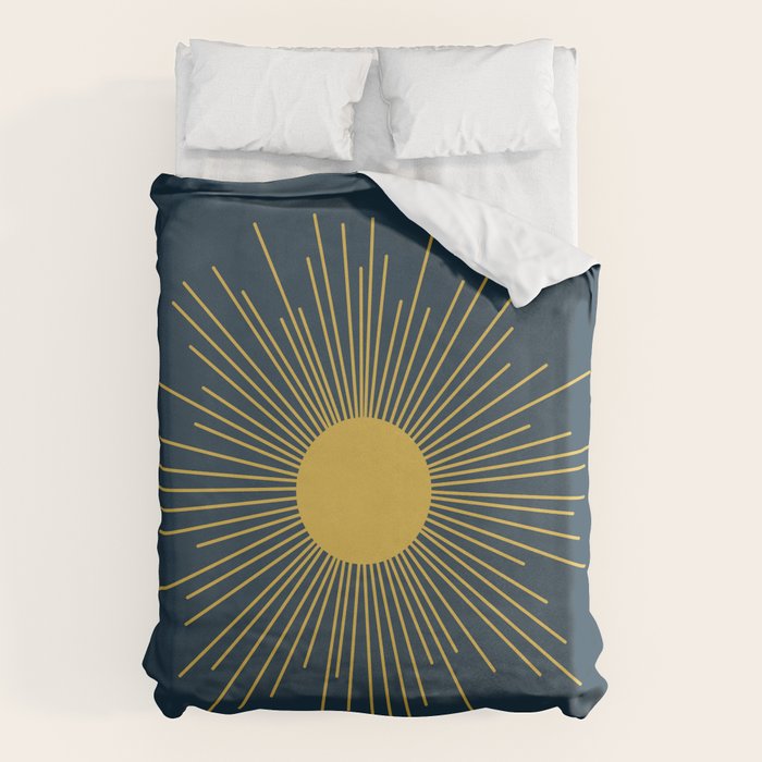Mid-Century Modern Sunburst II in Light Mustard and Navy Blue Duvet Cover Gallery Image 6