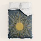 Mid-Century Modern Sunburst II in Light Mustard and Navy Blue Duvet Cover Gallery Image 6