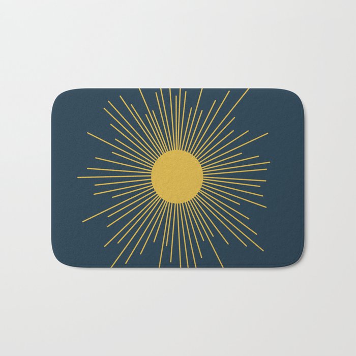 Mid-Century Modern Sunburst II in Light Mustard and Navy Blue Bath Mat Gallery Image 1