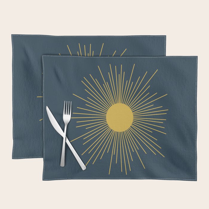Mid-Century Modern Sunburst II in Light Mustard and Navy Blue Placemat Gallery Image 1