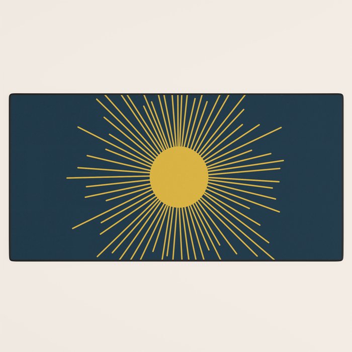 Mid-Century Modern Sunburst II in Light Mustard and Navy Blue Desk Mat Gallery Image 3
