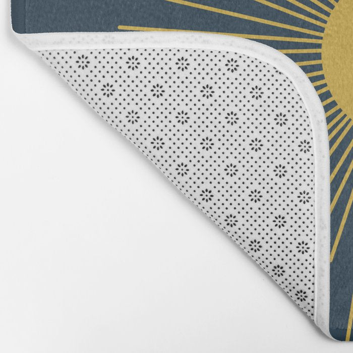 Mid-Century Modern Sunburst II in Light Mustard and Navy Blue Bath Mat Gallery Image 2