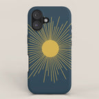 Mid-Century Modern Sunburst II in Light Mustard and Navy Blue iPhone Case Gallery Image 1