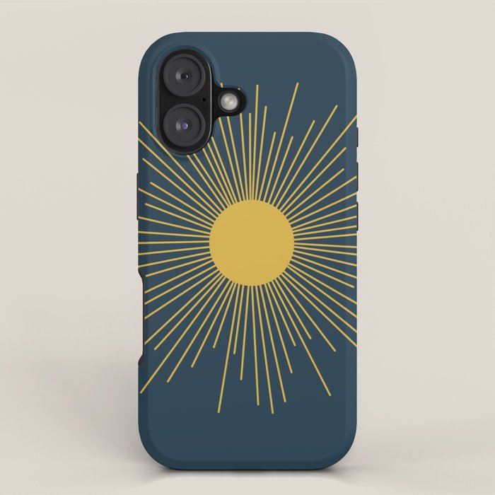 Mid-Century Modern Sunburst II in Light Mustard and Navy Blue iPhone Case Gallery Image 1
