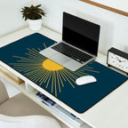 Mid-Century Modern Sunburst II in Light Mustard and Navy Blue Desk Mat Gallery Image 2