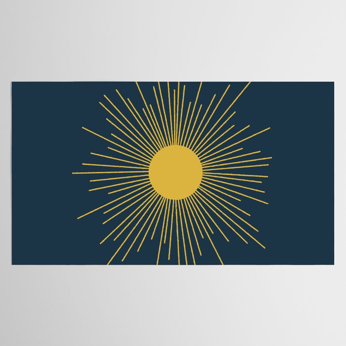 Mid-Century Modern Sunburst II in Light Mustard and Navy Blue Tablecloth Gallery Image 2