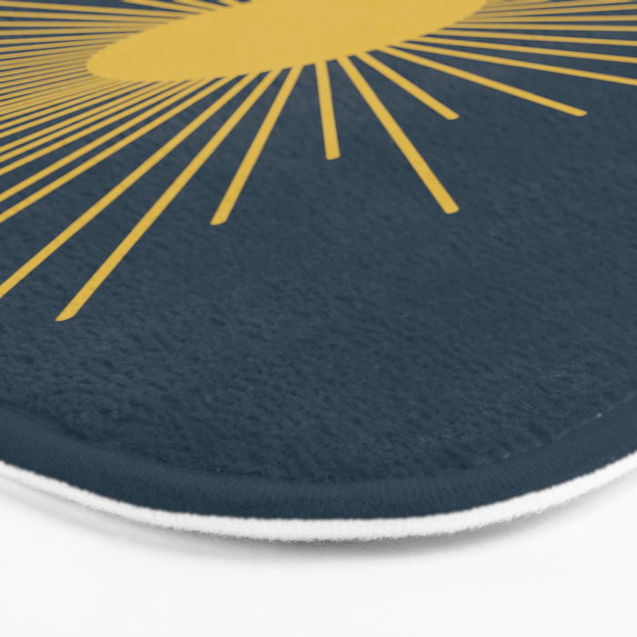 Mid-Century Modern Sunburst II in Light Mustard and Navy Blue Bath Mat Gallery Image 3