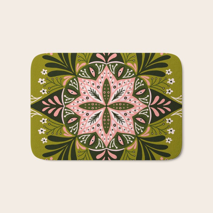 Sprouting Mandala - Sage & Pink Bath Mat Gallery Image 1