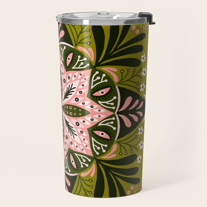 Sprouting Mandala - Sage & Pink Travel Mug Gallery Image 2