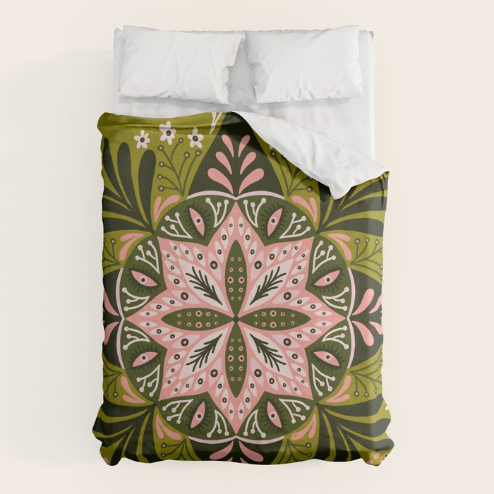 Sprouting Mandala - Sage & Pink Duvet Cover Gallery Image 1