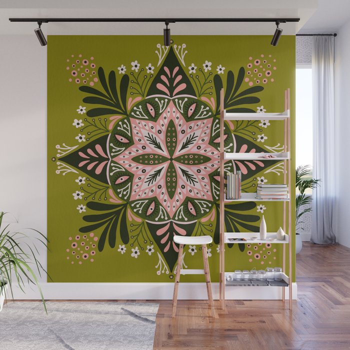 Sprouting Mandala - Sage & Pink Wall Mural Gallery Image 1