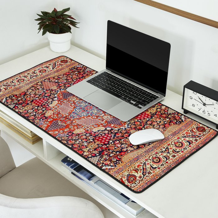 Antique Persian Kashan Dabir Rug Print Desk Mat Gallery Image 2