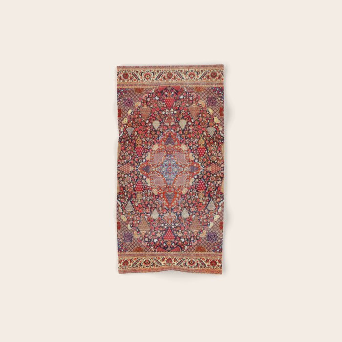 Antique Persian Kashan Dabir Rug Print Bath Towel Gallery Image 1