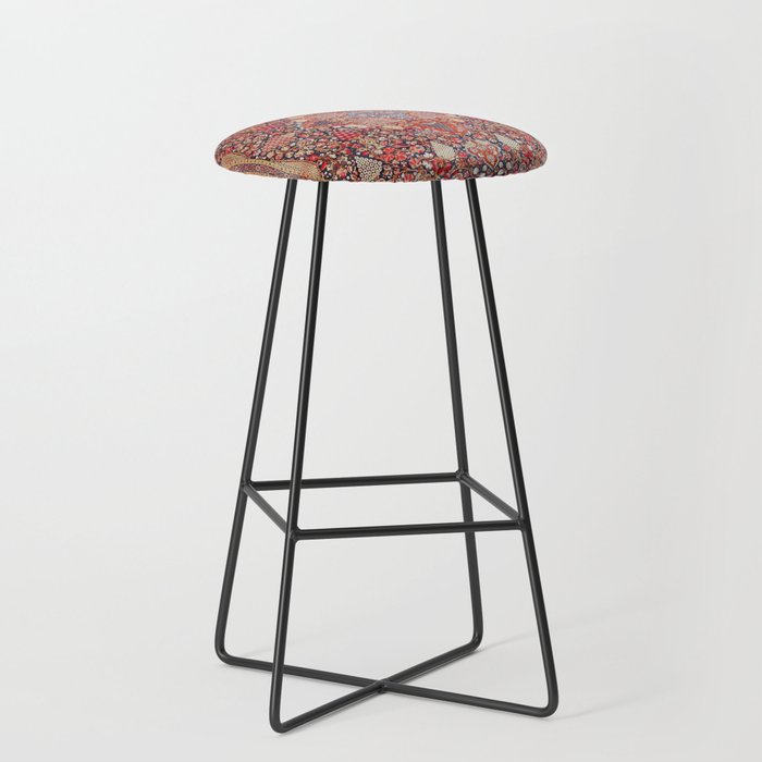Antique Persian Kashan Dabir Rug Print Stool Gallery Image 1