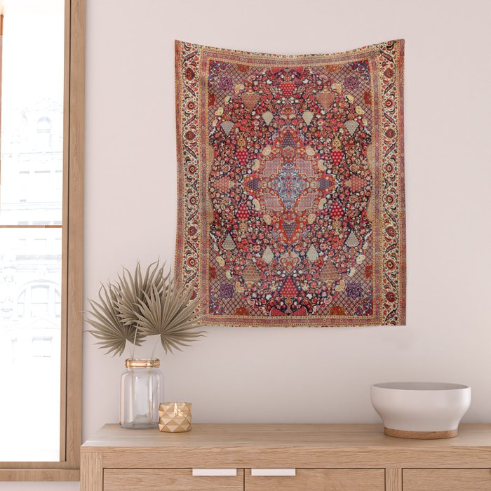 Antique Persian Kashan Dabir Rug Print Wall Tapestry Gallery Image 2