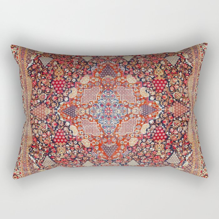 Antique Persian Kashan Dabir Rug Print Rectangular Pillow Gallery Image 1