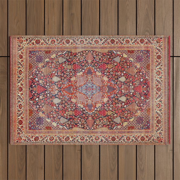 Antique Persian Kashan Dabir Rug Print Outdoor Rug Gallery Image 1