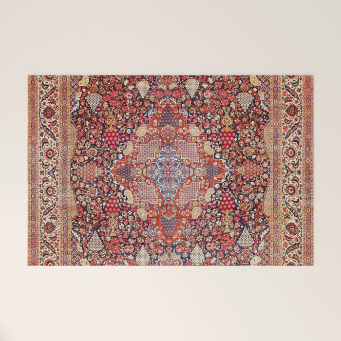 Antique Persian Kashan Dabir Rug Print Welcome Mat Gallery Image 1