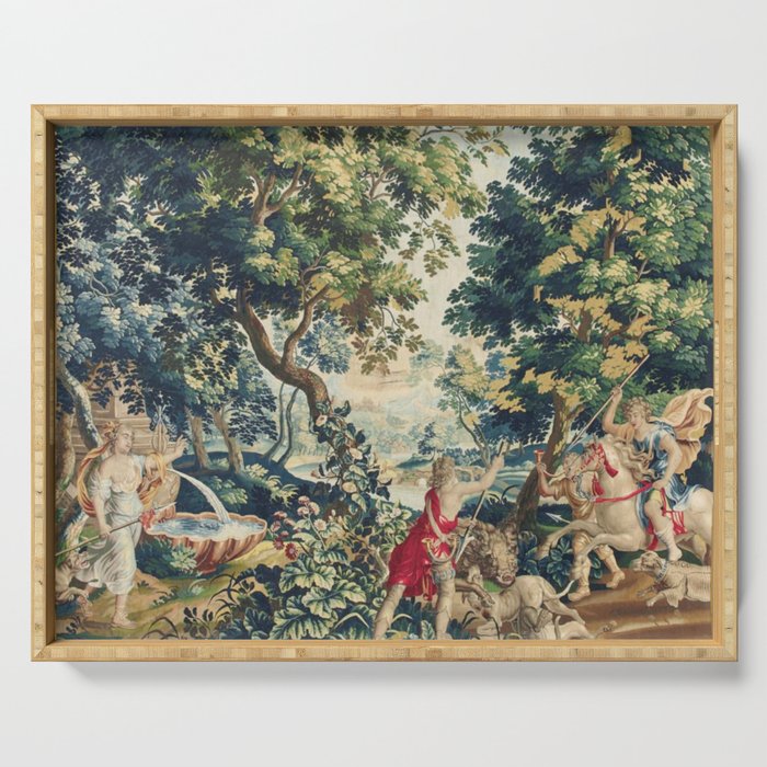 Antique 18th Century Flemish Mythological Hunting Tapestry Serving Tray Gallery Image 1