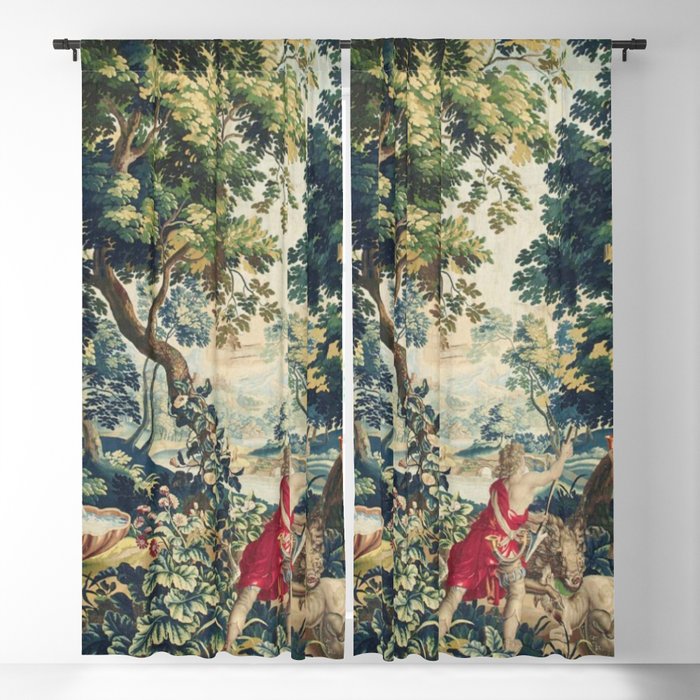 Antique 18th Century Flemish Mythological Hunting Tapestry Window Curtain Gallery Image 1