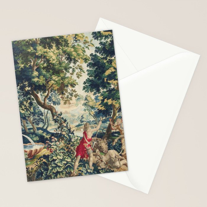 Antique 18th Century Flemish Mythological Hunting Tapestry Stationery Card Gallery Image 2