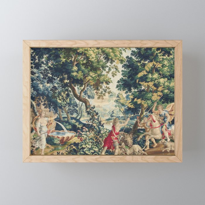 Antique 18th Century Flemish Mythological Hunting Tapestry Mini Art Print Gallery Image 1