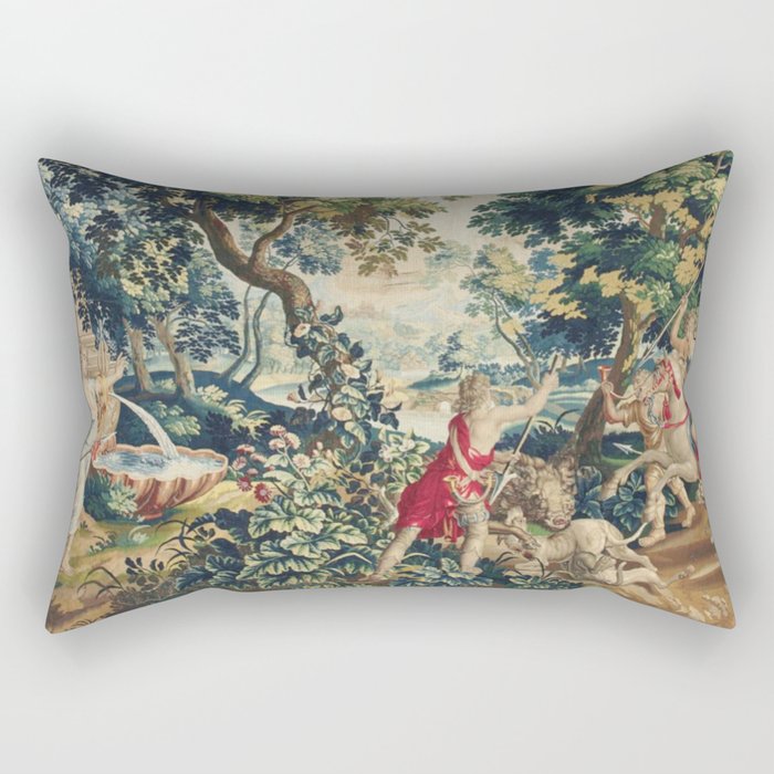 Antique 18th Century Flemish Mythological Hunting Tapestry Rectangular Pillow Gallery Image 2