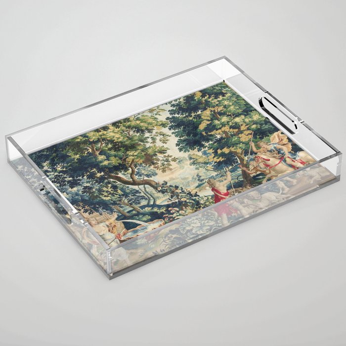 Antique 18th Century Flemish Mythological Hunting Tapestry Acrylic Tray Gallery Image 1