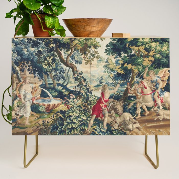 Antique 18th Century Flemish Mythological Hunting Tapestry Credenza Gallery Image 1