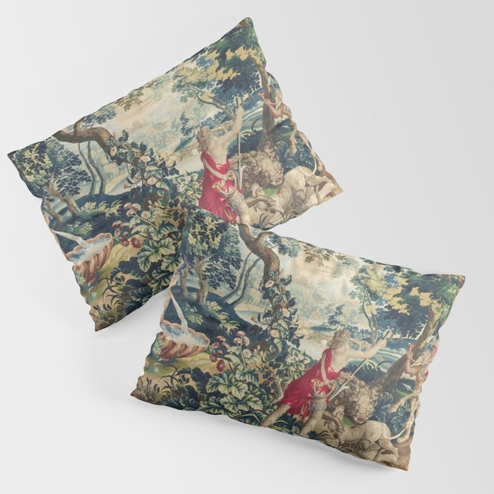 Antique 18th Century Flemish Mythological Hunting Tapestry Pillow Sham Gallery Image 3