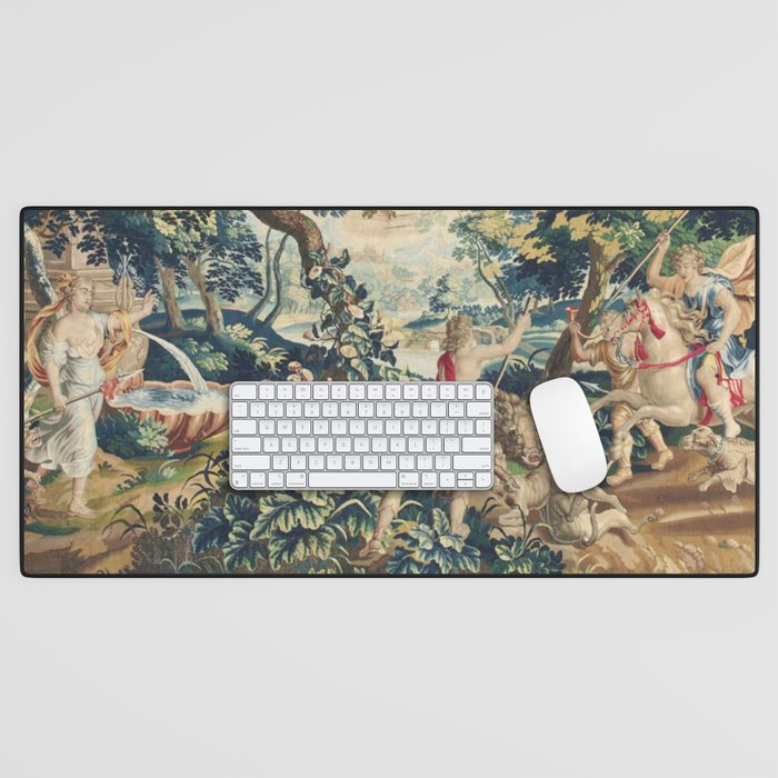 Antique 18th Century Flemish Mythological Hunting Tapestry Desk Mat Gallery Image 1