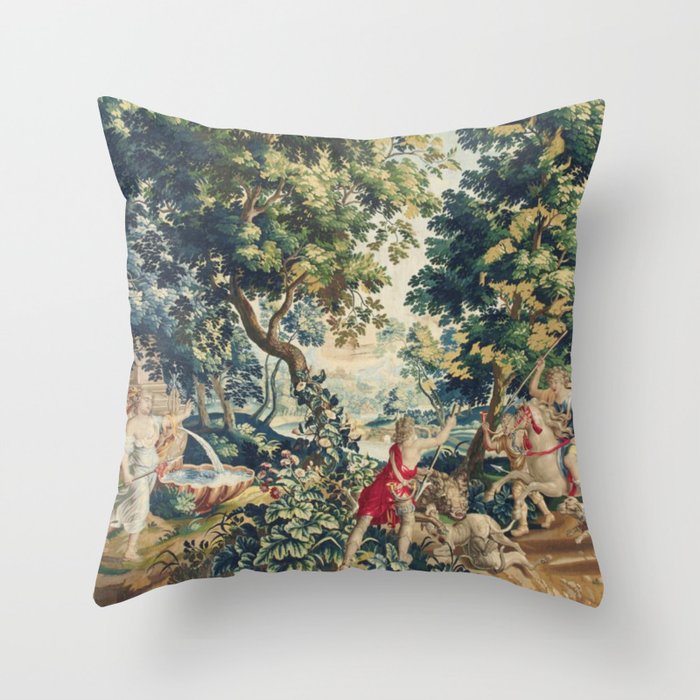 Antique 18th Century Flemish Mythological Hunting Tapestry Throw Pillow Gallery Image 6