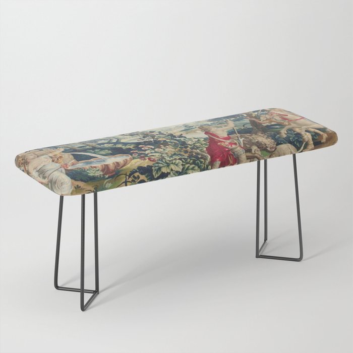 Antique 18th Century Flemish Mythological Hunting Tapestry Bench Gallery Image 1