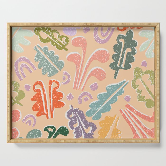 Block print leaves pattern peachy Serving Tray Gallery Image 1