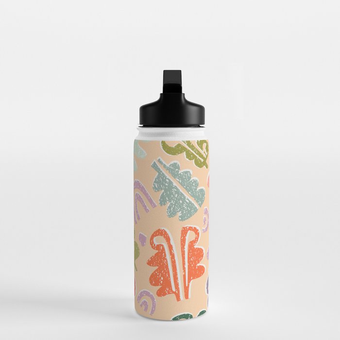 Block print leaves pattern peachy Water Bottle Gallery Image 3