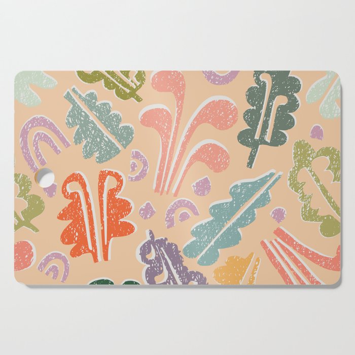 Block print leaves pattern peachy Cutting Board Gallery Image 1