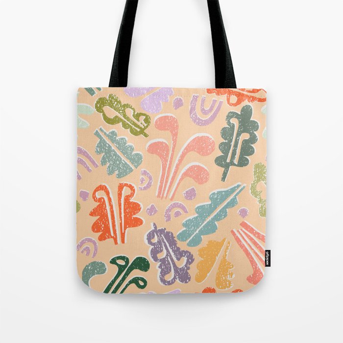 Block print leaves pattern peachy Tote Bag Gallery Image 1