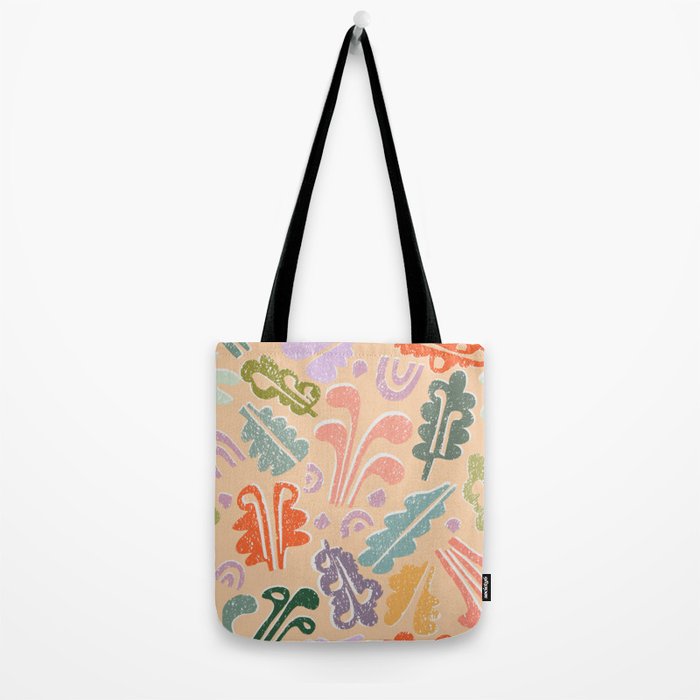 Block print leaves pattern peachy Tote Bag Gallery Image 2