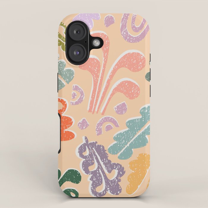 Block print leaves pattern peachy iPhone Case Gallery Image 1