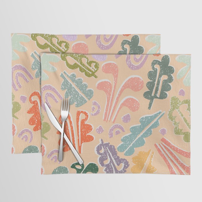 Block print leaves pattern peachy Placemat Gallery Image 1