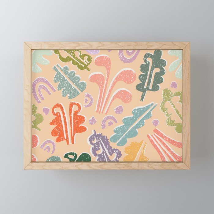 Block print leaves pattern peachy Mini Art Print Gallery Image 1