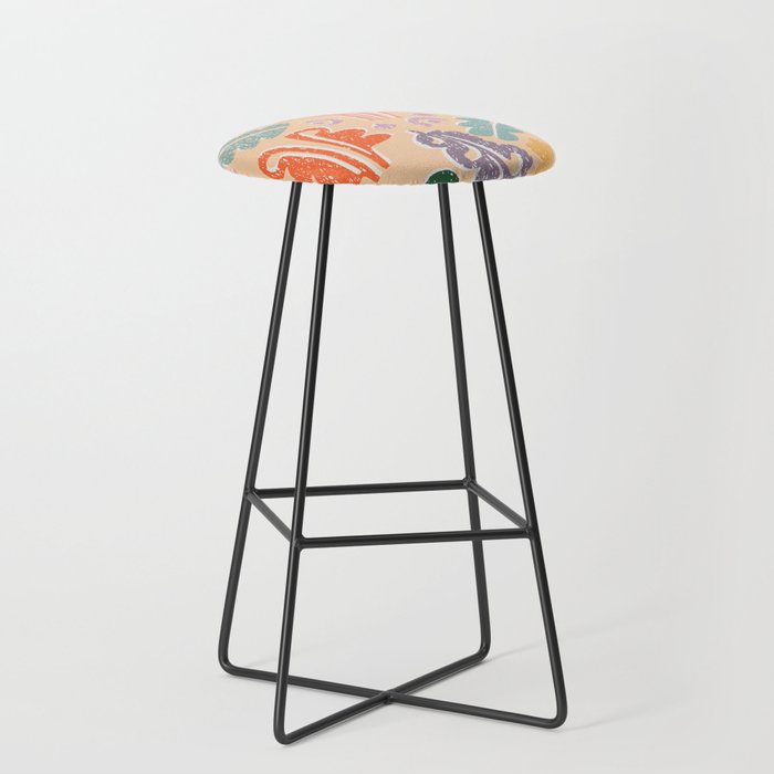 Block print leaves pattern peachy Stool Gallery Image 1