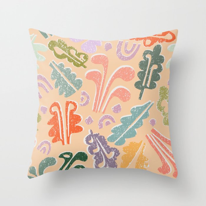 Block print leaves pattern peachy Throw Pillow Gallery Image 6